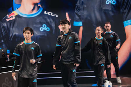 Cloud9 pictured during the build up to a League of Legends match.