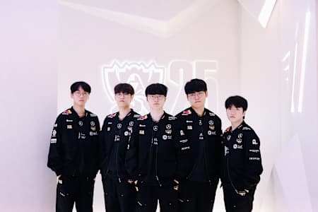T1 appears backstage at League of Legends Worlds 2025 Finals on November 08, 2025 in Chengdu, China.  