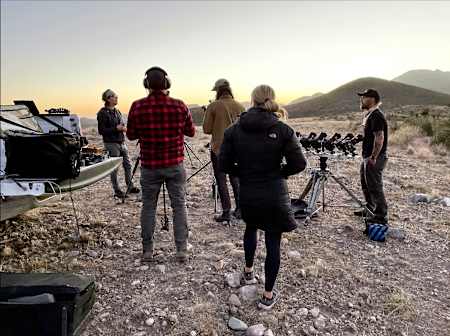 Photographer Dustin Snipes and his team scout locations for the photoshoot in Marfa.