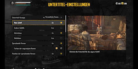 Screenshot aus Skull and Bones zeigt das Untertitel-Menü