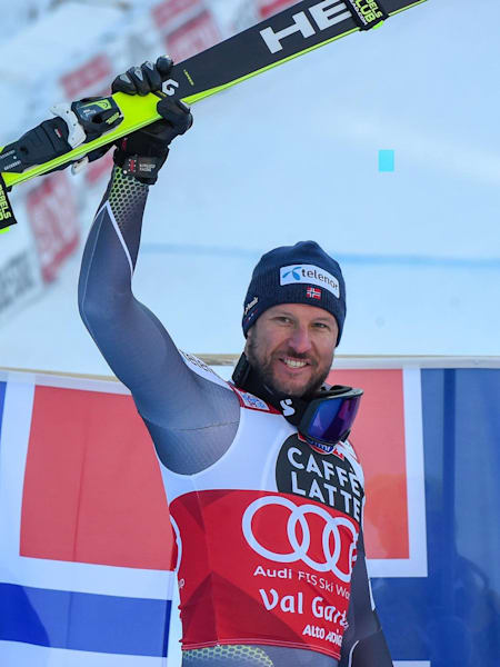 Aksel Lund Svindal winning the Super G in Val Gardena, Italy.