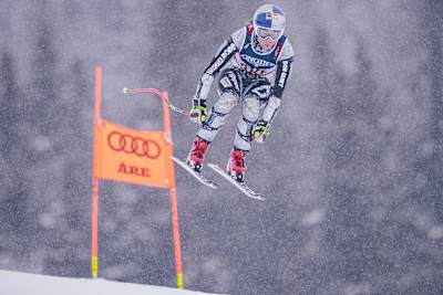 Ester Ledecká performs at the FIS Alpine World Ski Championships in Åre, Sweden on February 9, 2019. 