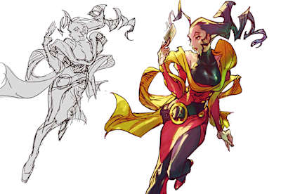 Early sketches of Rose in Street Fighter V.