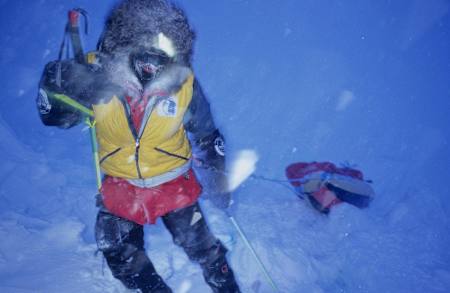 Mike Horn conquering the bad polar weather conditions at the North Pole.