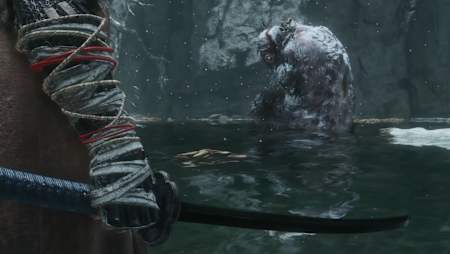 Screenshot of Guardian Ape boss in the video game Sekiro: Shadows Die Twice.