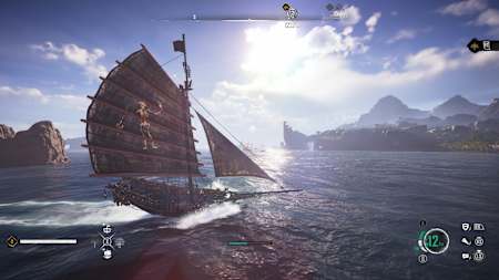 Screenshot aus Skull and Bones zeigt ein Piratenschiff auf dem Meer.