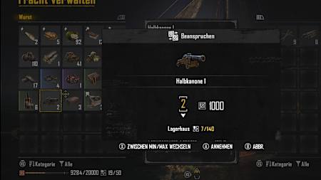 Screenshot aus Skull and Bones zeigt das Fracht verwalten Menü.