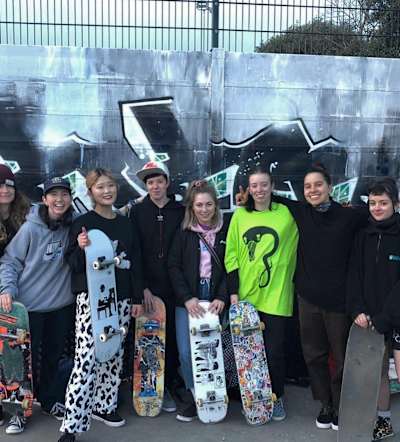 Participants of skate collective Skatebirds at a training session in Dublin, Ireland