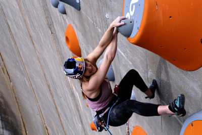 Shauna Coxsey performs during Red Bull Dual Ascent 2022 at Verzasca, Switzerland, October 26–29, 2022.