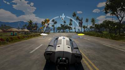 Captura de pantalla de The Crew Motorfest que muestra la función de cambio de relámpago con un barco en tierra.