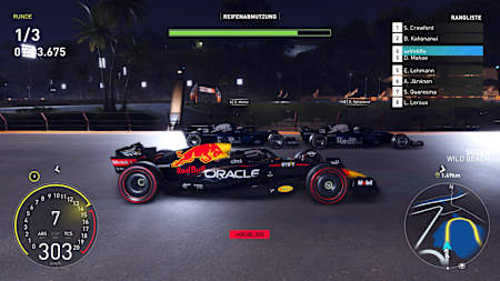Screenshot from The Crew Motorfest shows a night race in the Red Bull RB18.