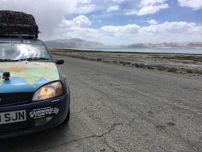 A photo of drum 'n' bass artist Krakota's car during the Mongol Rally.
