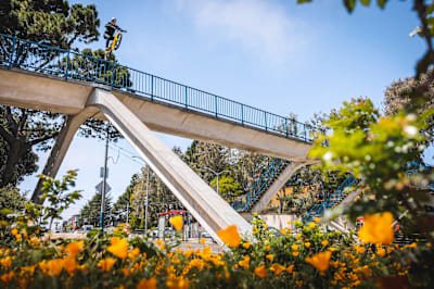 “The idea was to hop over the rail and then onto the bridge support beam, which is about a foot wide."