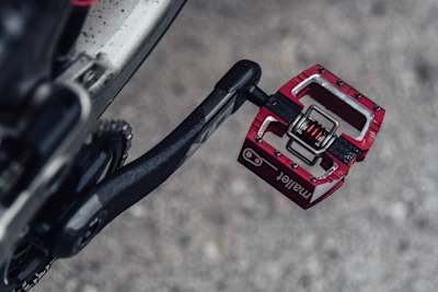 Crankbrothers Mallet pedals on the Trek Session of World Cup downhill racer Valentina Höll seen at the Leogang World Cup in Austria on June 10, 2021.