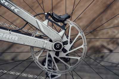 Rear brake detail on the Trek Session of World Cup downhill racer Valentina Höll seen at the Leogang World Cup in Austria on June 10, 2021.