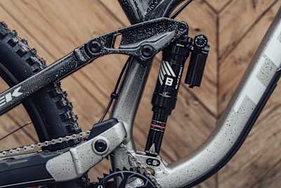 Rockshox Blackbox air shock seen on the Trek Session of World Cup downhill racer Valentina Höll seen at the Leogang World Cup in Austria on June 10, 2021.