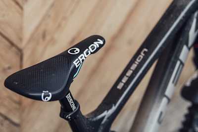 Ergon DH saddle on the Trek Session of World Cup downhill racer Valentina Höll seen at the Leogang World Cup in Austria on June 10, 2021.