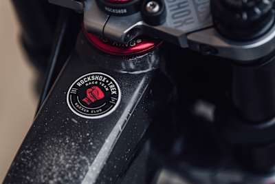 Sticker detail on the Trek Session of World Cup downhill racer Valentina Höll seen at the Leogang World Cup in Austria on June 10, 2021.