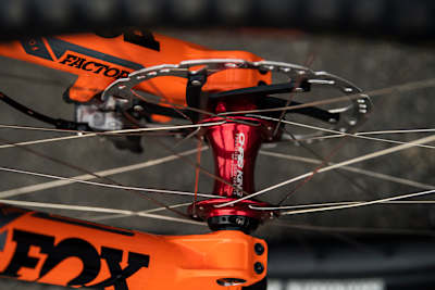 Chris King downhill mountain bike hub on Laurie Greenland's Santa Cruz Syndicate