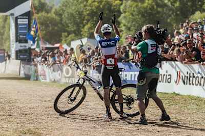 Titouan Carod as seen at the end of the 2022 Val di Sole UCI Men's XCO MTB World Cup.