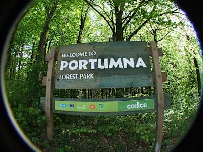 A sign welcoming visitors to Portumna Forest Park