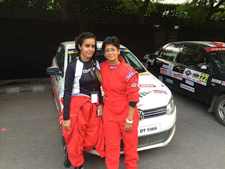 Rally driver Dr Bani Yadav and co-driver Shubhkiran Pal Brar with their rally car.