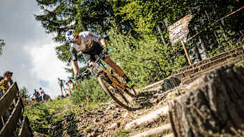 Benjamin Karl, from Austria, cycles the downhill course.