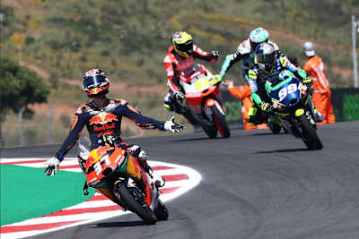 An image of Moto3™ rider Pedro Acosta winning in Portugal.