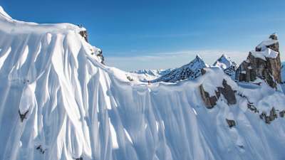 Johnny and Angel Collinson prepare to ski in Petersburg, Alaska, in April 2017.
