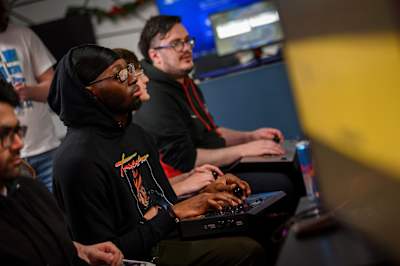 Members of the fighting game community take part in Red Bull Rule The Sphere at the Red Bull Gaming Sphere London in 2019.