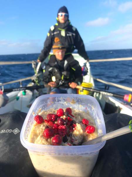 The MacLean brothers having porridge for breakfast on their Atlantic row