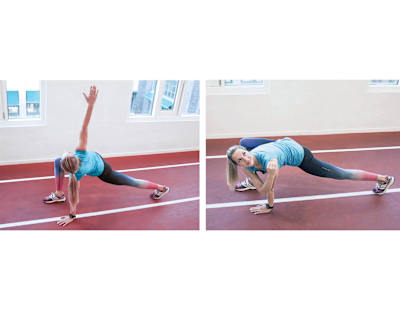 Athlete does a stretching exercise called 'The world's greatest stretch' for warm-up and mobilisation.