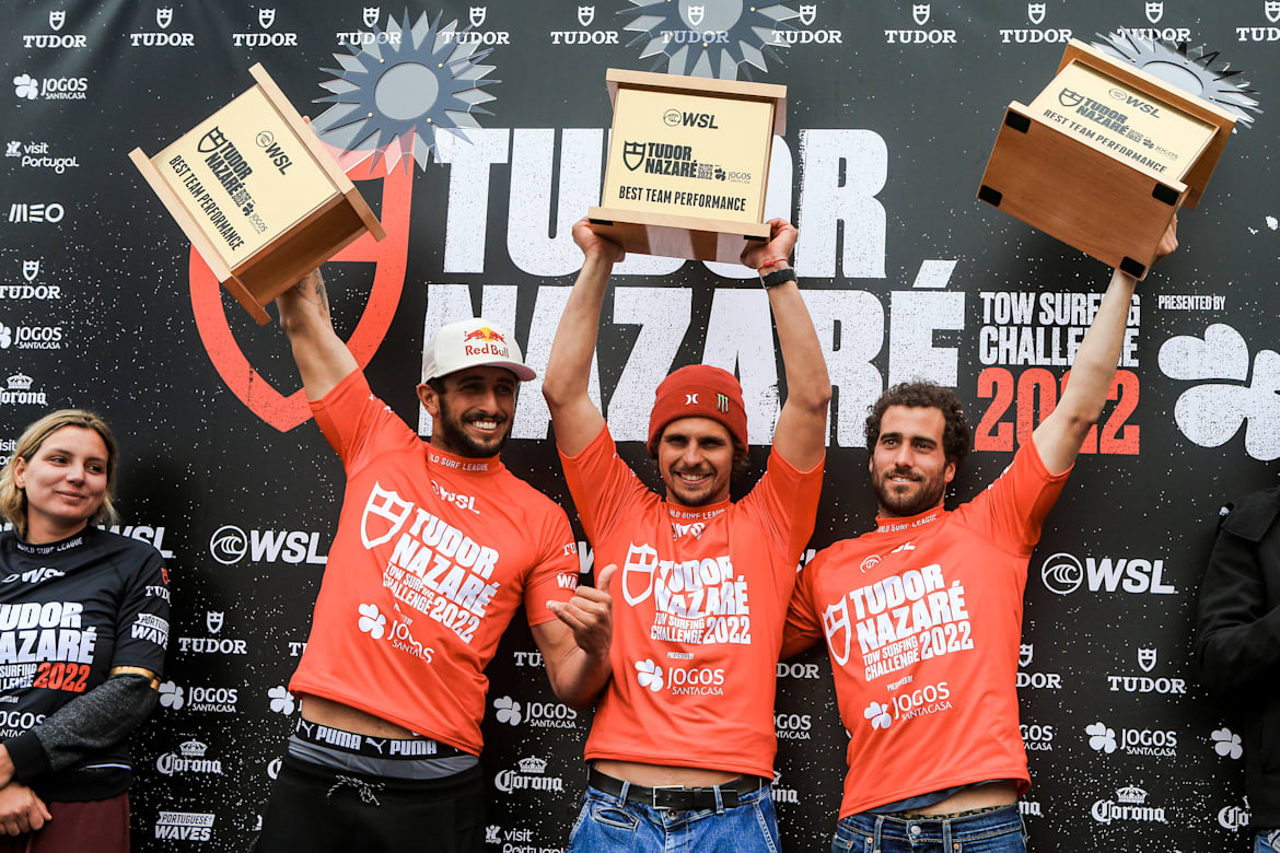 Pódium del TUDOR Nazaré Tow Surfing Challenge