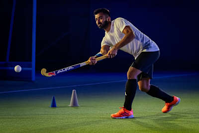 Manpreet Singh goes through a tactical training course while running some field hockey drills.