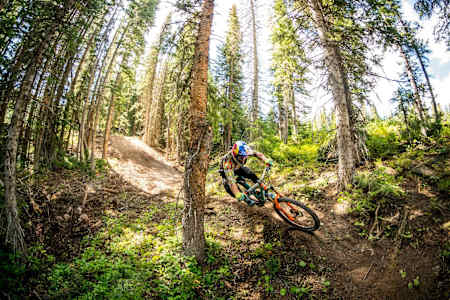 MTb enduro racer Richie Rude riding home soil in Colorado, USA.