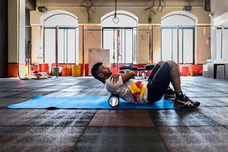 Indian hockey captain Manpreet Singh works out with a foam roller in Mumbai, India on February 10, 2018.