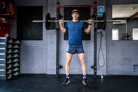 To build strength and power for running, Tom does plenty of weight-training