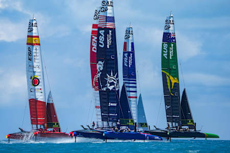 USA SailGP Team helmed by Jimmy Spithill in action during a practice session ahead of Bermuda SailGP in Bermuda on May 10, 2022.   