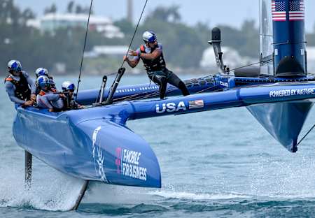 USA SailGP Team helmed by Jimmy Spithill during a practice session ahead of Bermuda SailGP in Bermuda on May 13, 2022. 