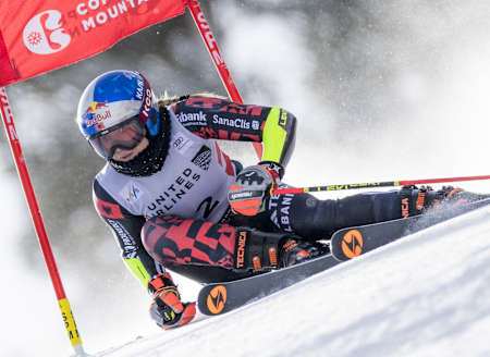 Lara Colturi speeds downhill at the FIS Alpine Ski World Cup 2025-26 in Copper Mountain, USA.