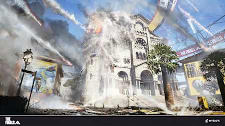 Artwork from The Finals shows a church on the Monaco map being destroyed by a meteor shower.