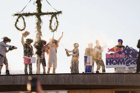 Red Bull Homerun winners celebrating on top of Timmerstugan in Åre Sweden April 20th 2025.