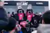 Clement Roseryo and Nic von Rupp on the podium at the Nazare Big Wave Challenge