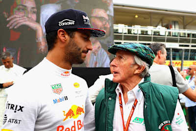 Picture shows Daniel Ricciardo and Sir Jackie Stewart talking before the F1 Italian Grand Prix, 2017.