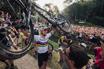 Nino Schurter as seen at the end of the XCO race at the 2022 UCI MTB World Cup round in Petropolis, Brazil.