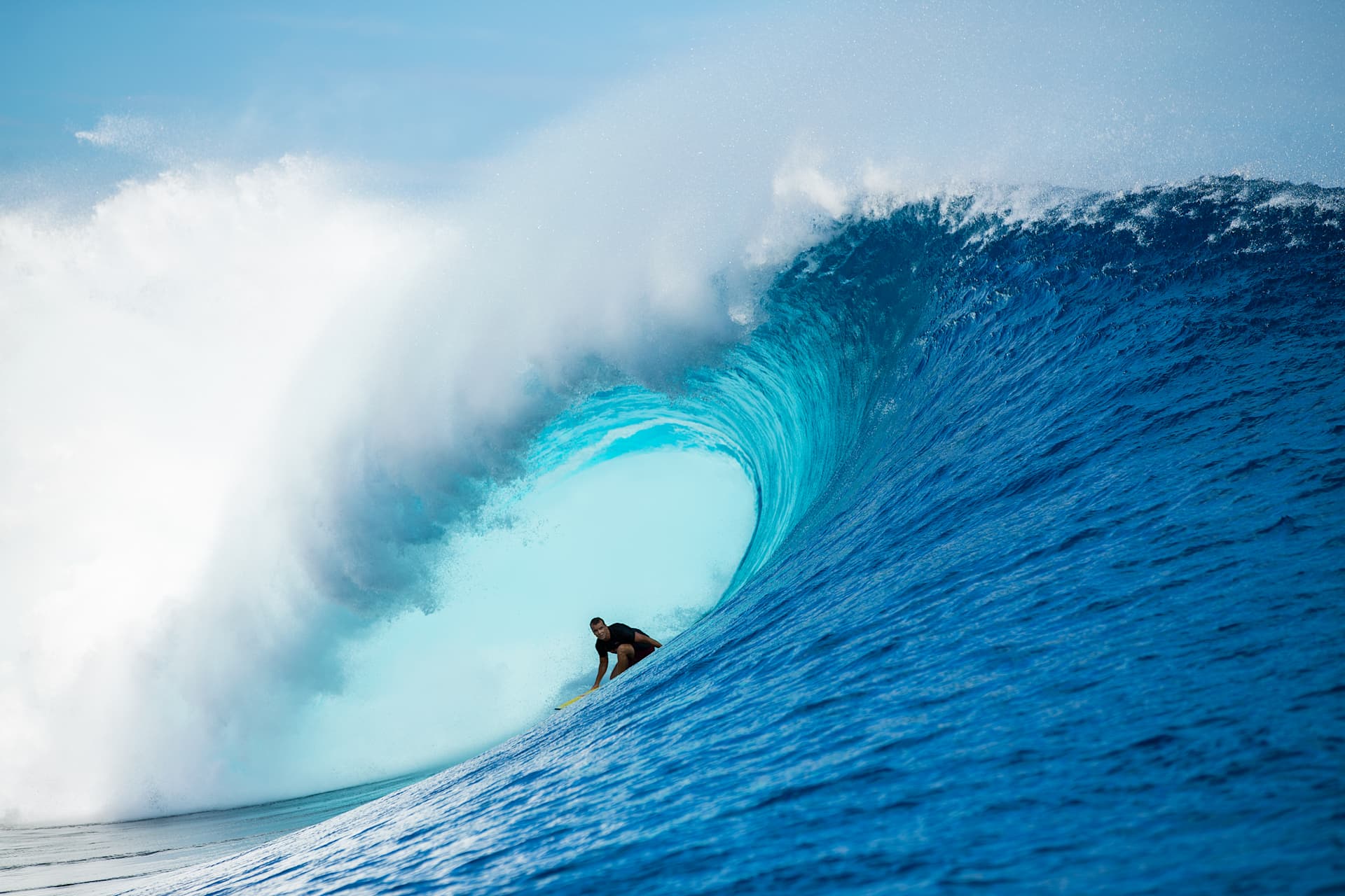 Julian Wilson rides a huge tube at Cloudbreak in Fiji. 