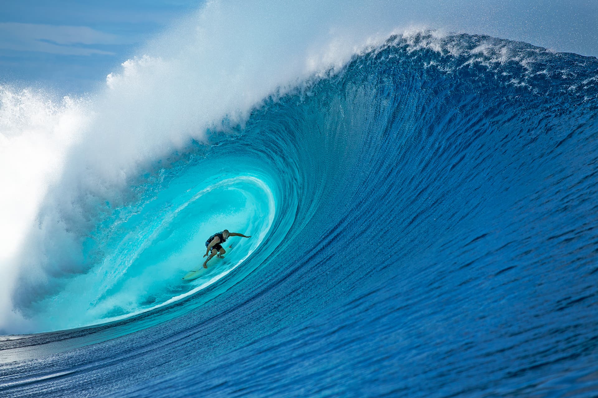 Fijian surfer Tevita Gukilau rides an enormous tube at Cloud. 