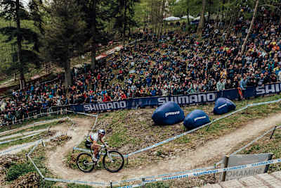 Evie Richards racing the UCI MTB XCO World Cup in Albstadt on the 8th of May 2022.
