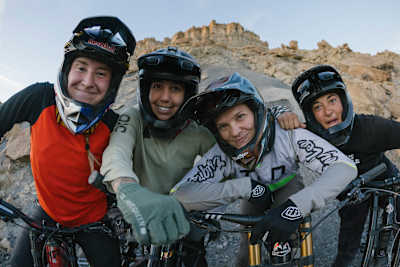Robin Goomes, Vaea Verbeeck, Hannah Bergemann, Cami Nogueira, in Big Water, Utah during the filming of ANYTIME by Anthill Films
