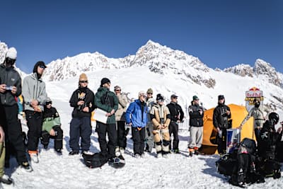 Competitors pictured during the athlete briefing at the YETI Natural Selection Ski event in Alaska.